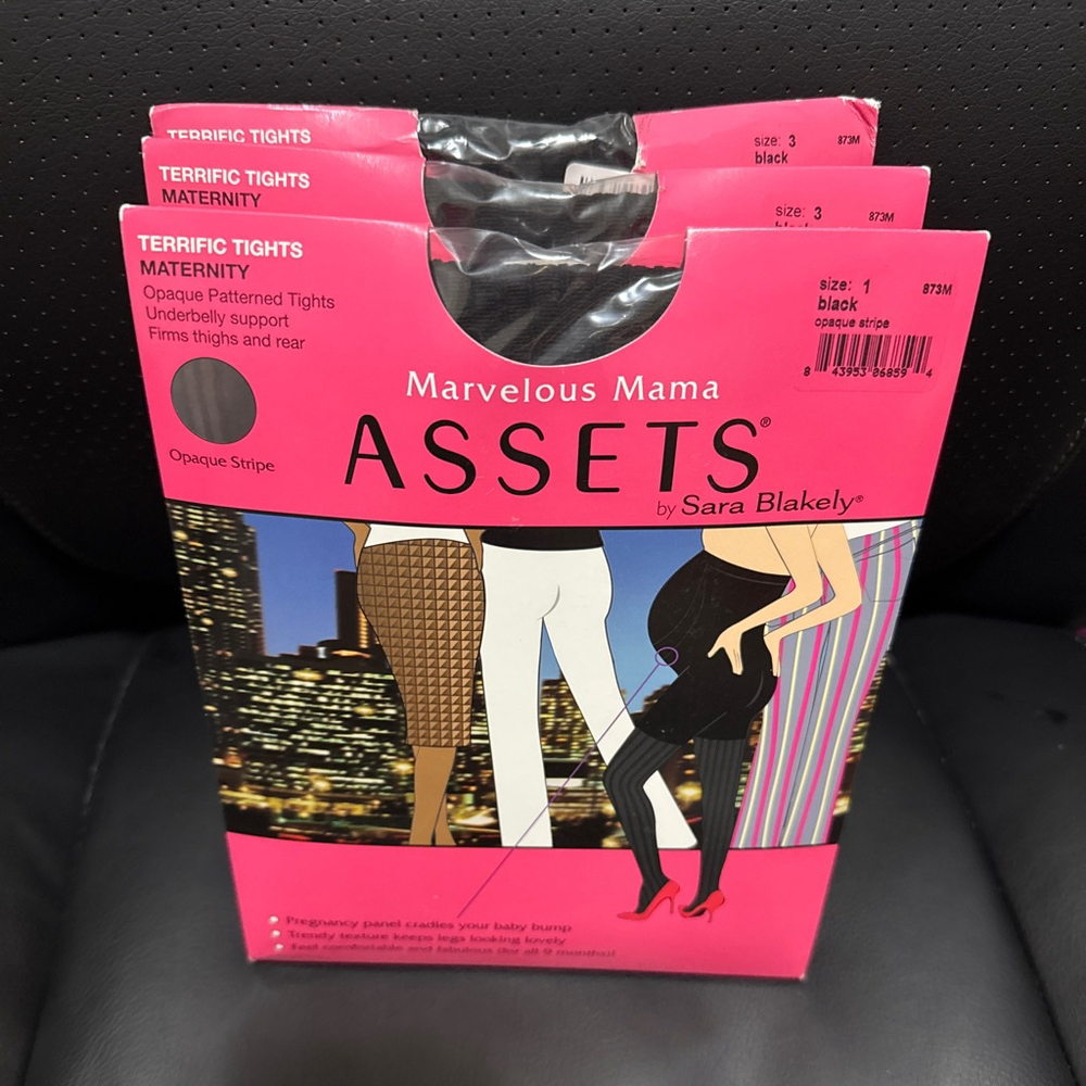 Women's ASSETS by Sara Blakely Black Opaque Stripe Maternity Tights Size 1